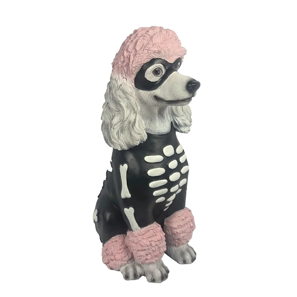 Glamorous Ghouls Poodle Skeleton Dog Figurine 14in Pink Halloween NWT Whimsical